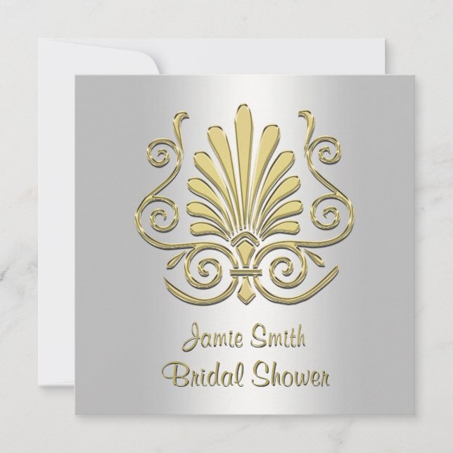 Invitation Gold & White Art Déco Damask Fête des mariées 2 (Devant)
