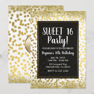 Invitation Gold White & Black Foil Confetti Modern Party