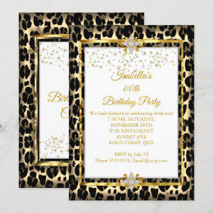Invitation Gold White Black Poster de animal fête d'anniversa