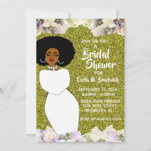 Invitation Gold & White Fête des mariées afro-américaine