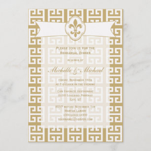 Invitation Gold White Fleur de Lis Greek Key Mariage Event