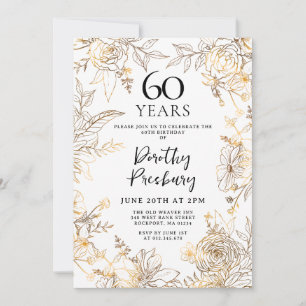 Invitation Gold White Floral 60e anniversaire de fête Invitat