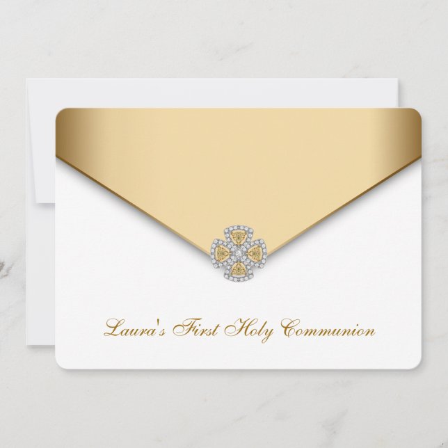 Invitation Gold White Girls First Holy Communion (Devant)