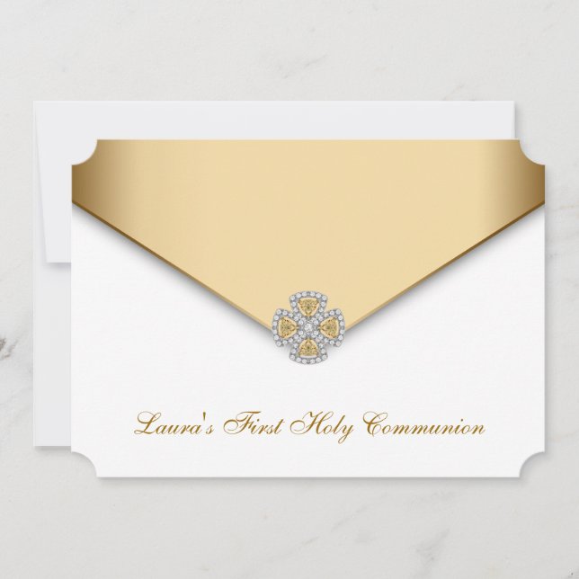 Invitation Gold White Girls First Holy Communion (Devant)
