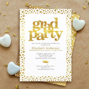 Invitation Gold white grad party moderne audacieuse typograph