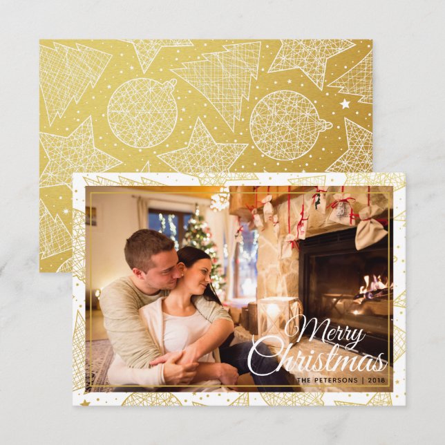 Invitation Gold & White Joyeux Noël Photo famille (Devant / Derrière)