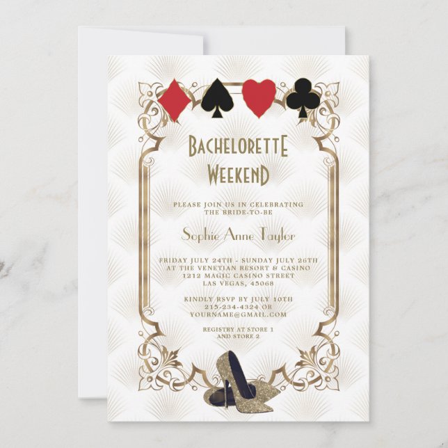 Invitation Gold White Las Vegas Casino Bachelorette Week-end (Devant)