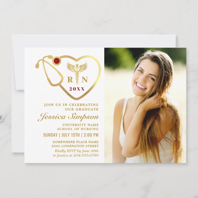 Invitation Gold White Modern Nursing School Graduation Party (Devant)