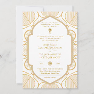 Invitation Gold White Ornate catholique Mariage de messe
