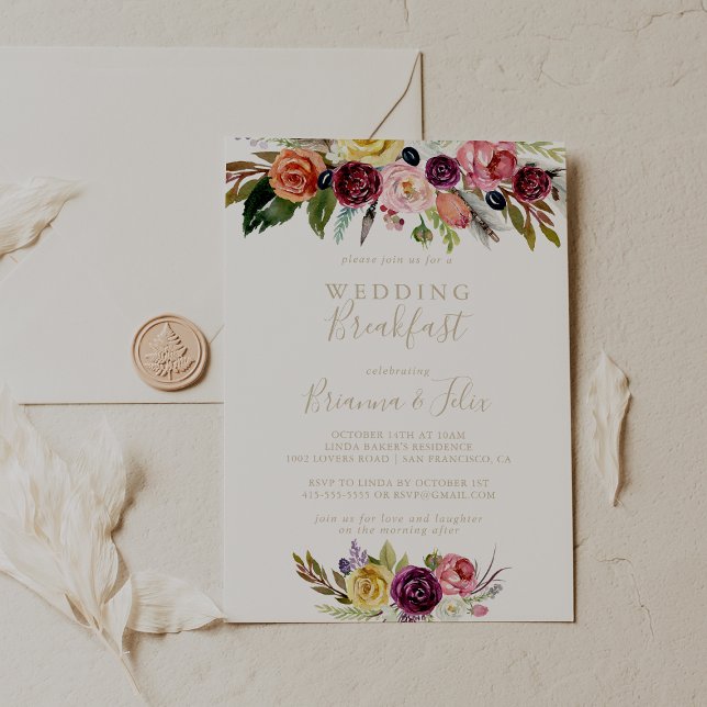 Invitation Gold Wild Feather Boho Tropical Mariage Petit déje (Créateur téléchargé)