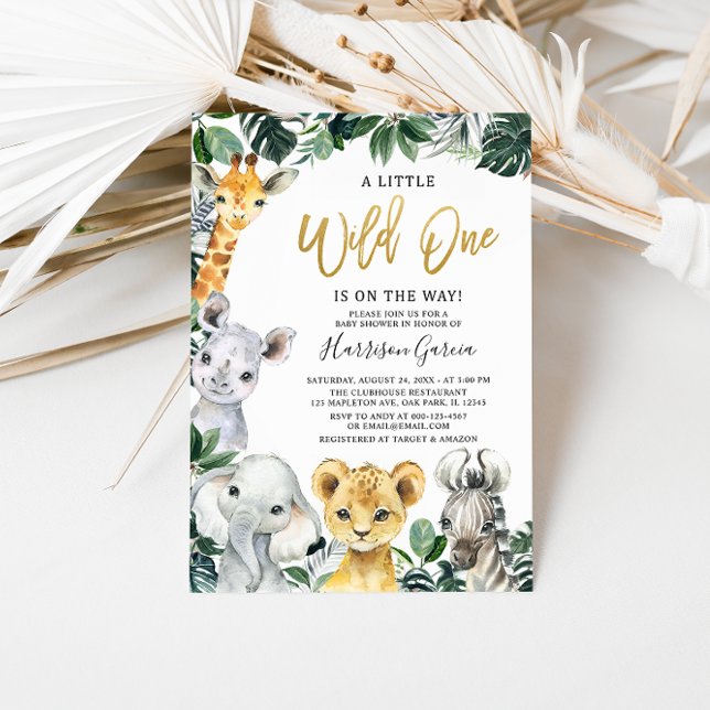 Invitation Gold Wild One Safari Jungle Animaux Baby shower (Créateur téléchargé)