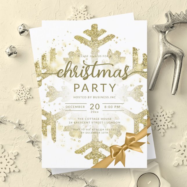 Invitation Gold Winter Parties scintillant Snow Company ruban (Gold Winter Glitter Snow Company Christmas Ribbon Invitation)