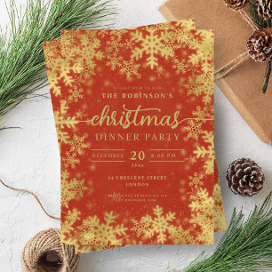 Invitation Gold Winter Wonderland Noël Rouge