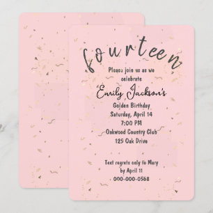 Invitation Golden 14th Birthday Golden Confetti On Blush Pink