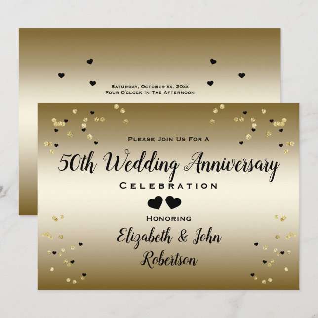 Invitation Golden 50e anniversaire Mariage Confetti Elégant (Devant / Derrière)