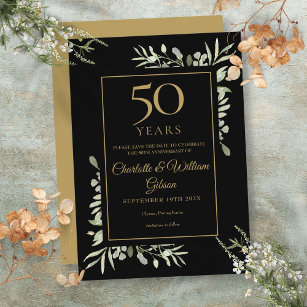 Invitation Golden 50th Anniversary Save the Date Green