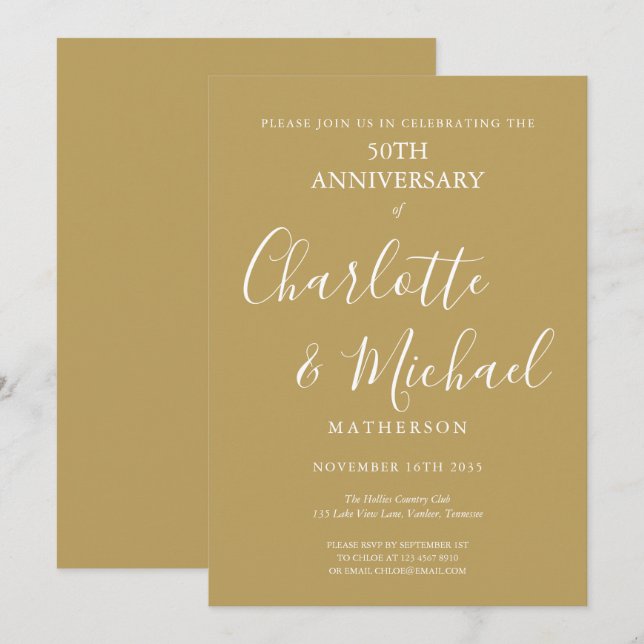 Invitation Golden 50th Mariage Anniversaire Script moderne (Devant / Derrière)