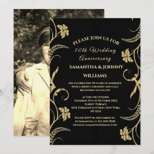 Invitation Golden 50th Mariage Anniversary Photo Gold