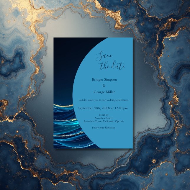 Invitation Golden Accentué Abstrait Ocean Waves mariage (Créateur téléchargé)
