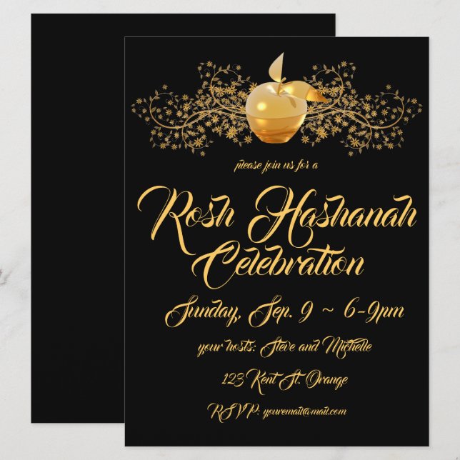 Invitation Golden Apple Rosh Hashanah (Devant / Derrière)