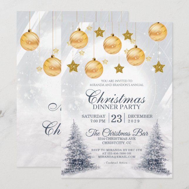 Invitation Golden Baubles Noël Fête de Noël (Devant / Derrière)