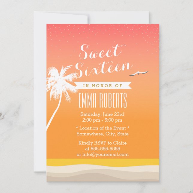 Invitation Golden Beach Elegant Sweet 16 (Devant)