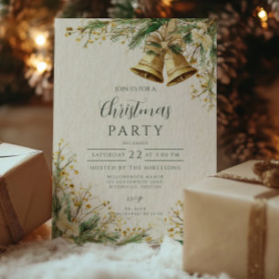 Invitation Golden Bells Fête de Noël rustique