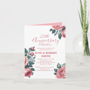 Invitation Golden Blue floral 25e anniversaire mariage
