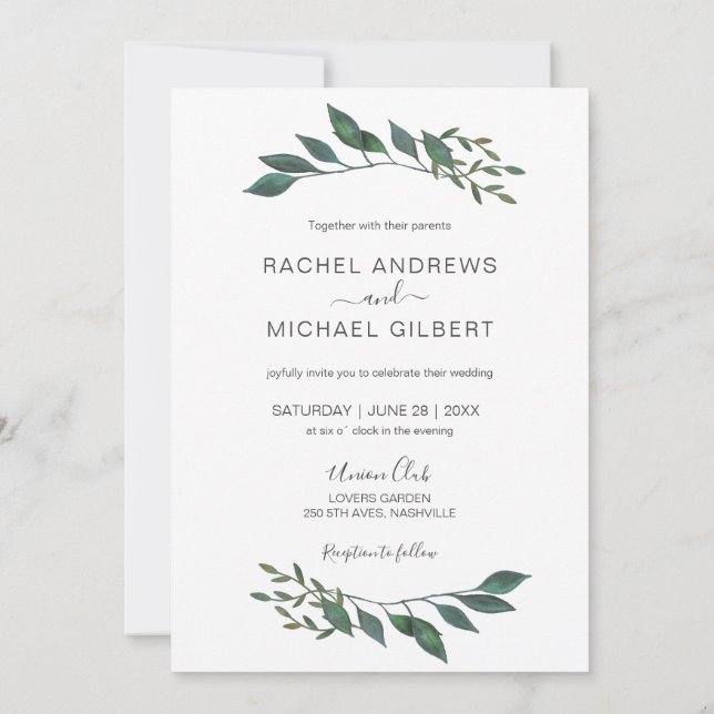Invitation Golden borders eucalypt wedding collection (Dos)
