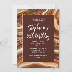 Invitation Golden Brown Faux Agate Bold 30e anniversaire