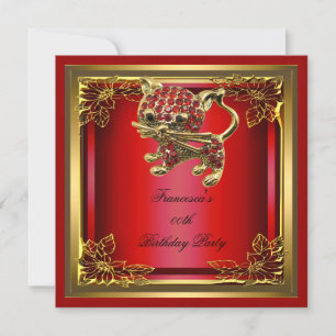 Invitation Golden Cat Elite Élégante fête d'anniversaire Roug