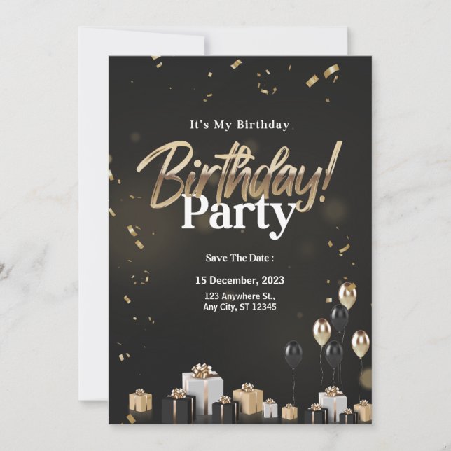 Invitation Golden Celebration Black and Gold Anniversaire (Devant)