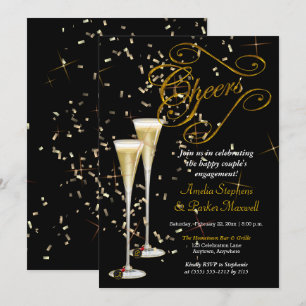 Invitation Golden Confetti Champagne à la fête d'engagement