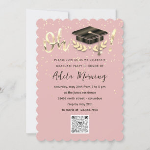 Invitation Golden Confetti Graduate Party QR Code Blush