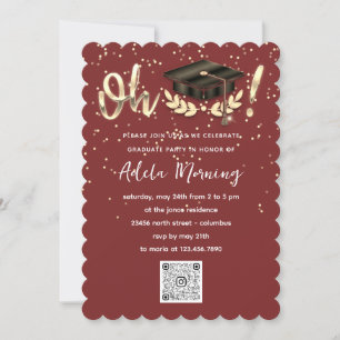 Invitation Golden Confetti Graduate Party QR Code Bourgogne