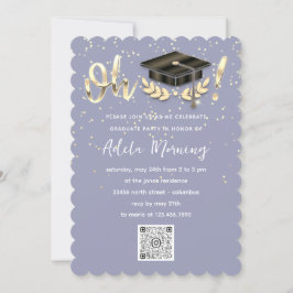 Invitation Golden Confetti Graduate Party QR Code Smoky Blue