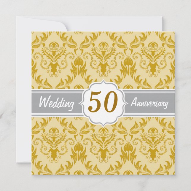 Invitation Golden Damask, 50e anniversaire de Mariage (Devant)
