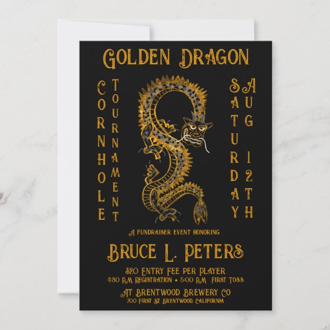 Invitation Golden Dragon Cornhole Tournoi de collecte de fond (Devant)