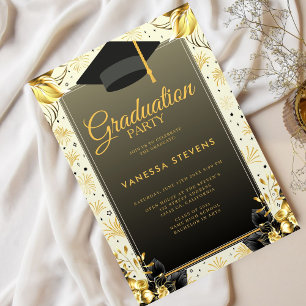 Invitation Golden Et Beige Illustré Joyeux Jour De Graduation