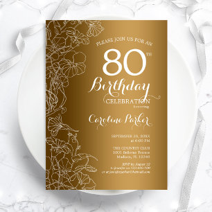 Invitation Golden Floral 80e fête d'anniversaire