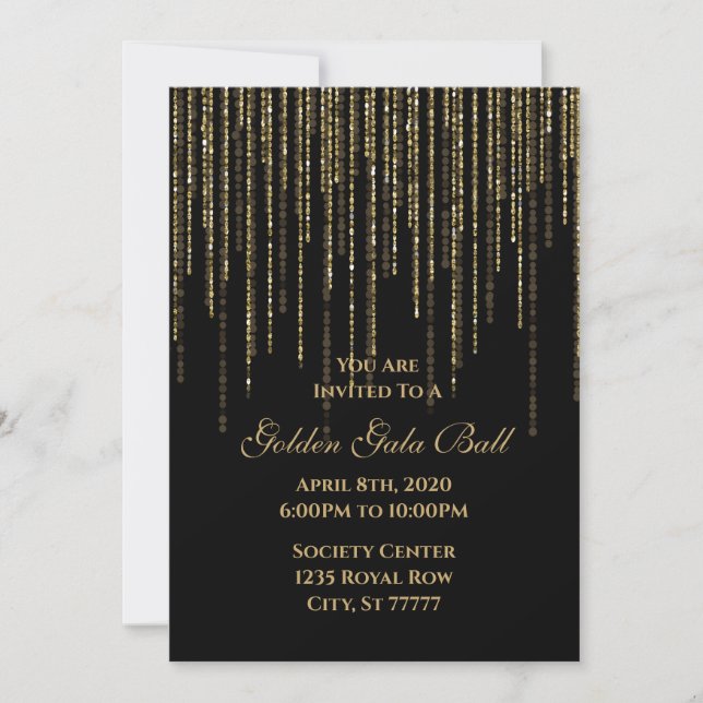 Invitation Golden Gala Ball Prom Danse de 8e année Noir (Devant)