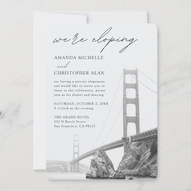 Invitation Golden Gate San Francisco Elopement Réception (Devant)