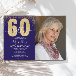 Invitation Golden Glitter "Hello 60" Photo Birthday Women