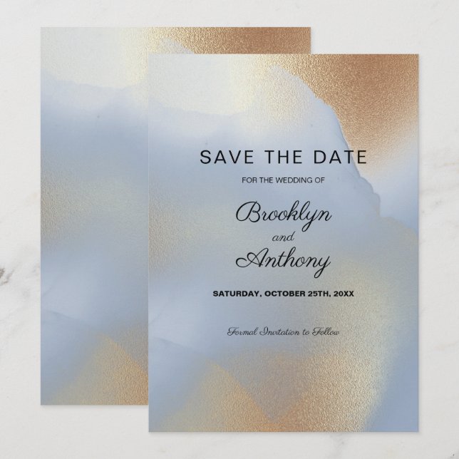 Invitation Golden Glittering Texture Enregistrer La Date (Devant / Derrière)