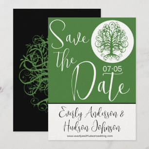 Invitation Golden Green Swirl Arbre Roots of Love Mariage