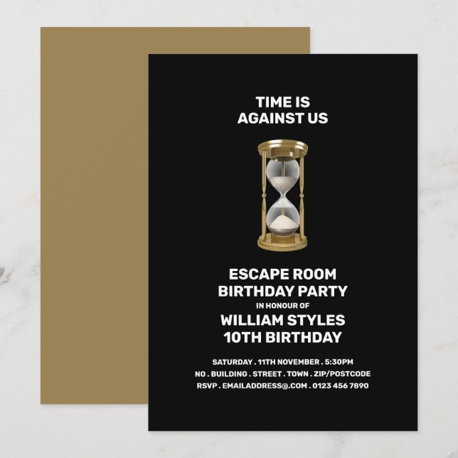 Invitation Golden Hour Glass, Escape Room, Anniversaire (Devant / Derrière)
