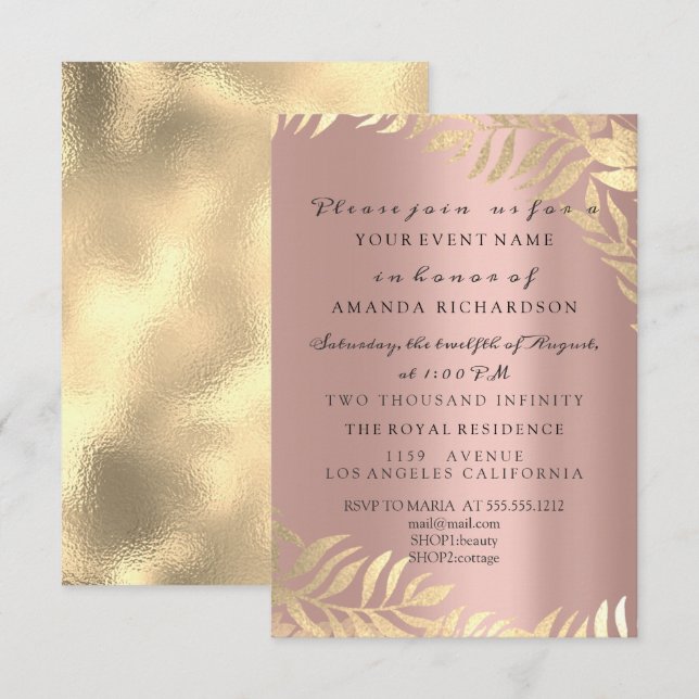 Invitation Golden Jungle Rose Élégant anniversaire de naissan (Devant / Derrière)