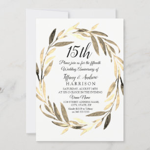 Invitation Golden Leaf Wreath 15e anniversaire Mariage Invita