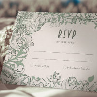 Golden Lily Sage Mariage RSVP Card Morris