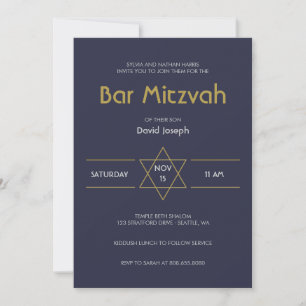 Invitation Golden Magen bleu marine David Bar Mitzvah